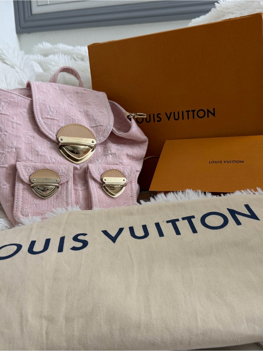 Louis Vuitton Light Pink Monogram Canvas Backpack with Gold Hardware